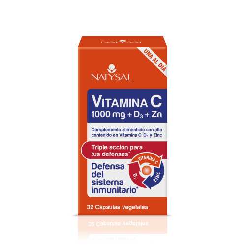 Vitamina C 1000 + D3 + Zinc 32 cápsulas. Natysal