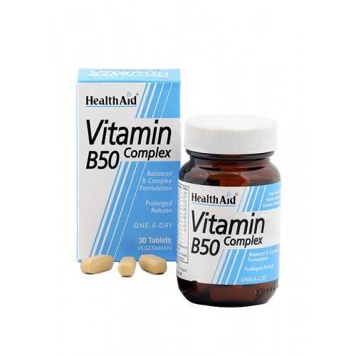 Complejo B50 con Vit. C + Hierro. 30 comp. HealthAid