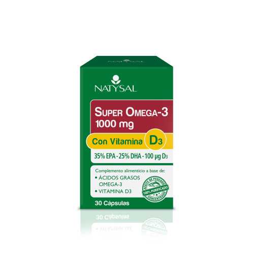 Super Omega 3 1000 mg + D3 30 perlas. Natysal